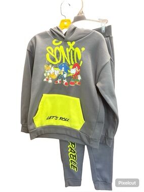 Sonic the Hedgehog Gray & Neon Yellow Hoodie Set